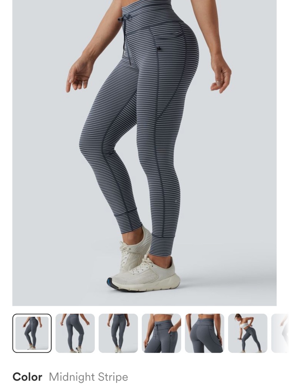 High Waisted Drawstring Striped Yoga Leggings with Pockets